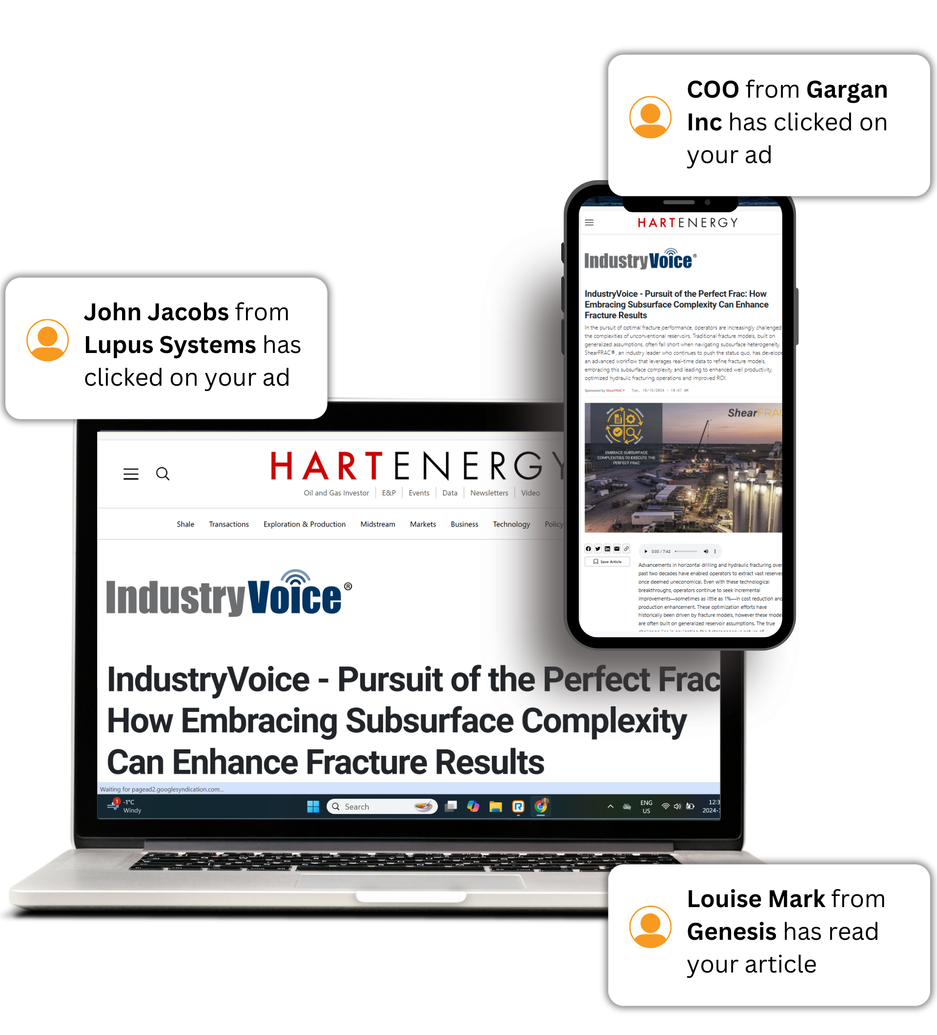 Notifications that named contacts clicked your ad on Hart Energy